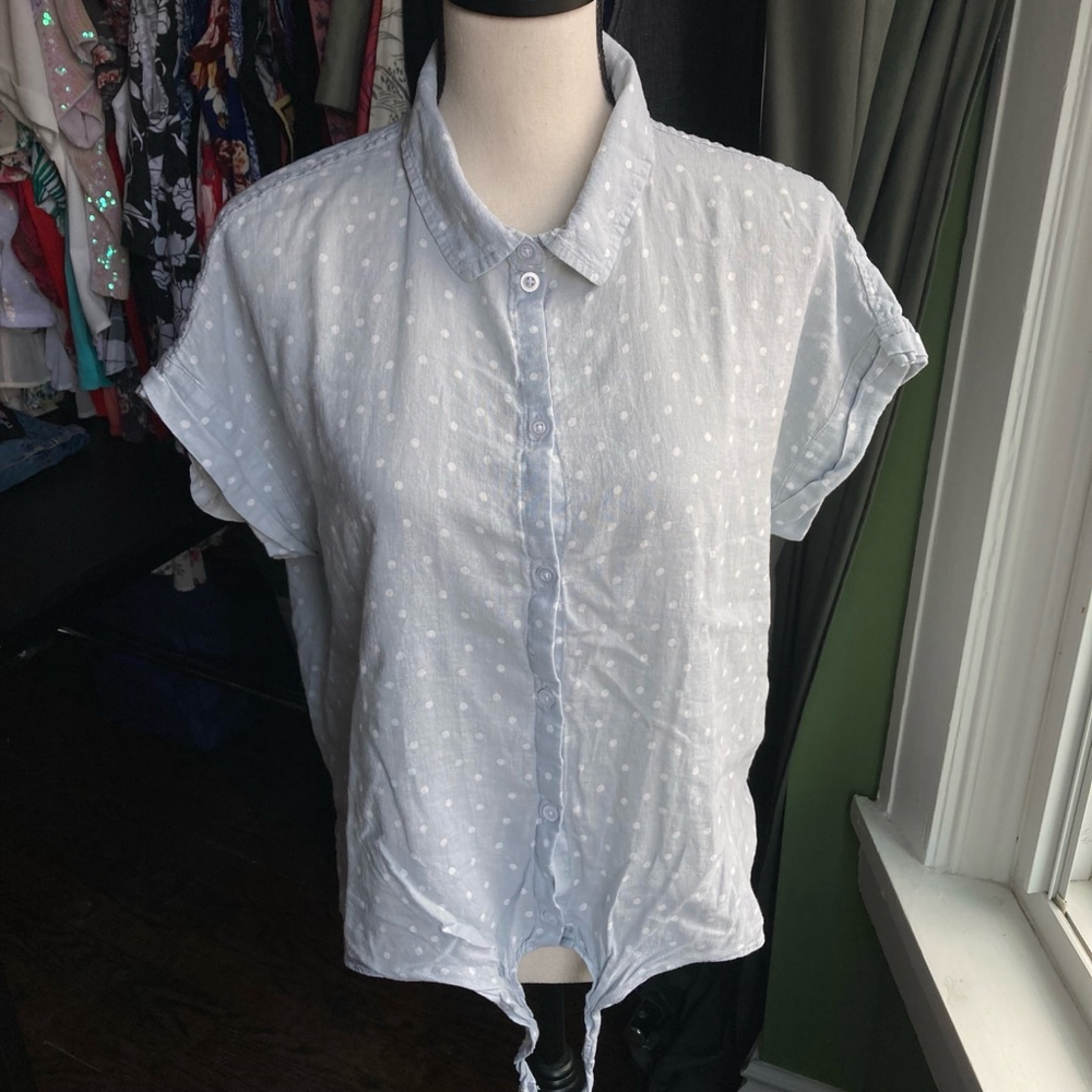 Women's JACHS NY Button Down Shirt Size L Blue Polka Dot
